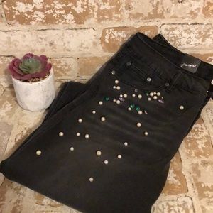 NWT Earl Jeans Sz 14 Blk Rhinestone & Pearl Accent